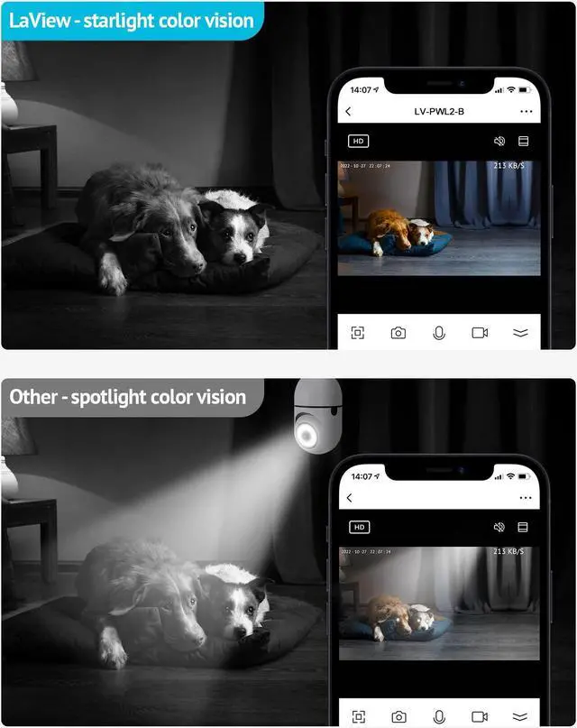 Alt view image 3 of 5 - LaView 4MP Bulb Security Camera 2.4GHz, 360deg 2K Security Cameras Wireless Outdoor Indoor Full Color Day and Night, Motion Detection, Audible Alarm, Easy Installation, Compatible with Alexa(Black)