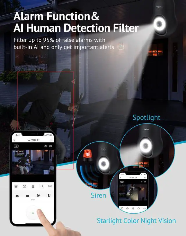 Alt view image 5 of 5 - LaView 4MP Bulb Security Camera 2.4GHz, 360deg 2K Security Cameras Wireless Outdoor Indoor Full Color Day and Night, Motion Detection, Audible Alarm, Easy Installation, Compatible with Alexa(Black)