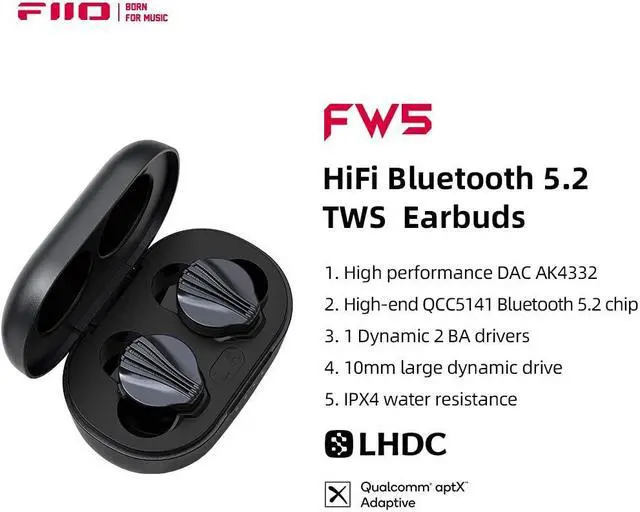 Alt view image 3 of 5 - FiiO FW5 TWS Bluetooth 5.2 Earphone, True Wirless Earbuds 10mm Dynamic Driver for Hi-Res Premium Sound, LHDC/aptX Adaptive, App Customization