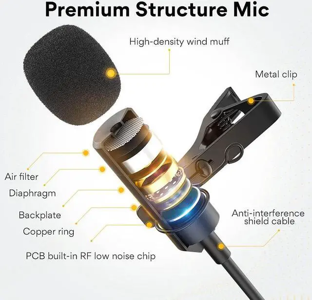 Alt view image 3 of 5 - MAONO USB Lavalier Microphone, 192KHZ/24BIT Plug & Play Omnidirectional Lapel Shirt Collar Clip on Mic for PC, Computer, Mac, Laptop, YouTube, Skype, Recording, Podcasting, Gaming, AU-UL10