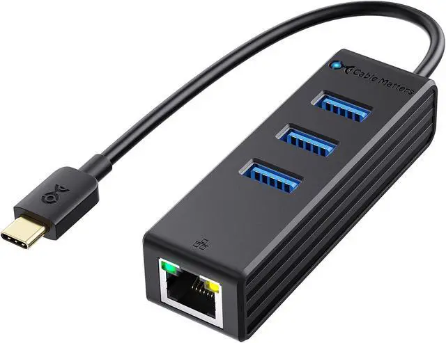 Main image of Cable Matters 4-in-1 USB C Hub Ethernet, Support Gigabit Ethernet (USB C Network, USB C to Ethernet Adapter, USB C Ethernet Hub, Thunderbolt Ethernet Adapter) with 10/100/1000Mbps Network in Black