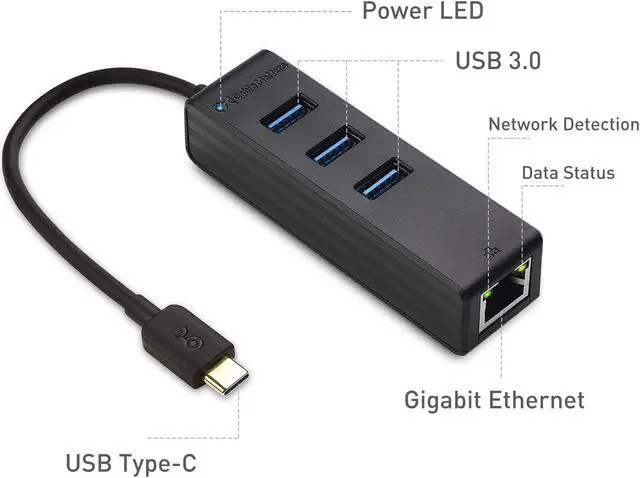 Alt view image 3 of 5 - Cable Matters 4-in-1 USB C Hub Ethernet, Support Gigabit Ethernet (USB C Network, USB C to Ethernet Adapter, USB C Ethernet Hub, Thunderbolt Ethernet Adapter) with 10/100/1000Mbps Network in Black