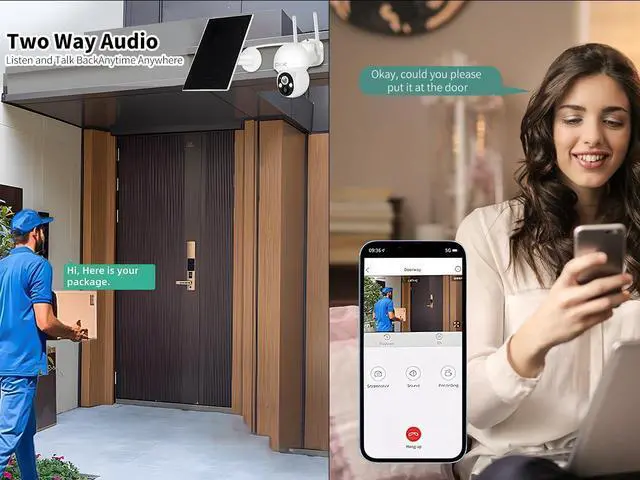 Alt view image 4 of 5 - CKK Wireless Cameras for Home/Outdoor Security, Solar Security Cameras Wireless Outdoor 355degPTZ, 4MP 2.5K WiFi Camera with Spotlight, PIR Sensor, Siren, Color Night Vision, 2-Way Talk, SD/Cloud