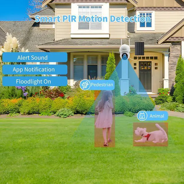 Alt view image 3 of 5 - CKK Wireless Cameras for Home/Outdoor Security, Solar Security Cameras Wireless Outdoor 355degPTZ, 4MP 2.5K WiFi Camera with Spotlight, PIR Sensor, Siren, Color Night Vision, 2-Way Talk, SD/Cloud