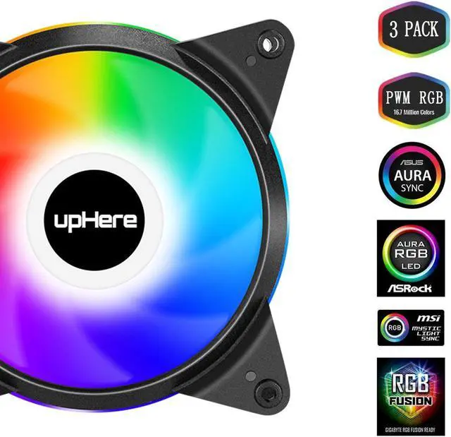 Alt view image 2 of 5 - upHere 5V 3-Pack 120mm Silent PWM Intelligent Control 5V Addressable RGB Fan Motherboard Sync, Adjustable Colorful Fans with Controller T7SYC7-3