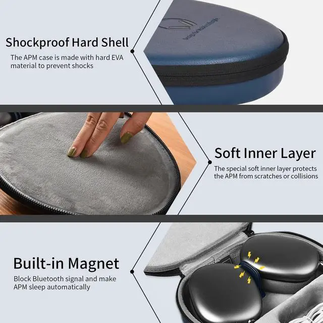 Alt view image 4 of 5 - for Apple AirPods Max Case Accessory: WIWU AirPod Max Case with Sleep Mode | Airpod Max Accessories for Apple Headphones | Ultra-Slim Travel Carrying Case | Portable Storage Bag | Blue