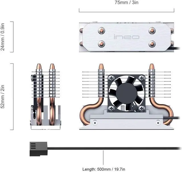 Alt view image 4 of 5 - ineo M.2 2280 PCIe 5 SSD Rocket Heatsink Built-in Cooling Fan [M3]