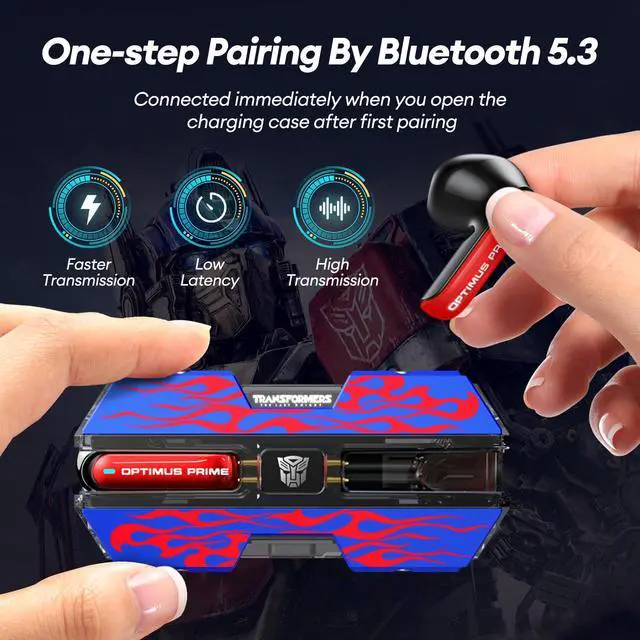 Alt view image 3 of 5 - Transformers TF-T01 True Wireless Earbuds Wireless Bluetooth 5.4 Ear Buds Deep Bass Sound Earbud with Smart Noise Cancelling Mic IPX5 Waterproof in Ear Earphones for Android iOS Blue Optimus Prime