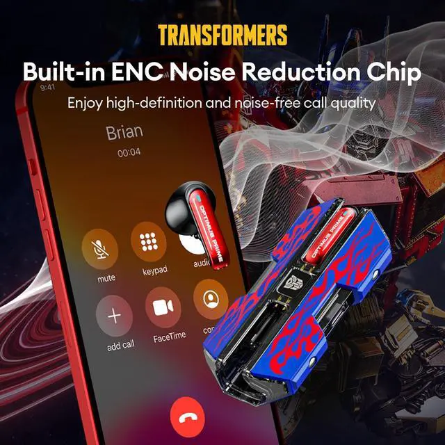 Alt view image 4 of 5 - Transformers TF-T01 True Wireless Earbuds Wireless Bluetooth 5.4 Ear Buds Deep Bass Sound Earbud with Smart Noise Cancelling Mic IPX5 Waterproof in Ear Earphones for Android iOS Blue Optimus Prime