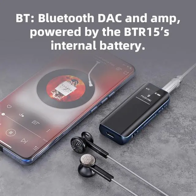 Alt view image 4 of 5 - FiiO BTR15 Headphone Amps Bluetooth 5.1 Receiver High Resolution 384K/32Bit Native DSD256 USB DAC Supports LDAC/aptX HD/MQA for Smartphones/PC/Car/Home Audio (Blue)