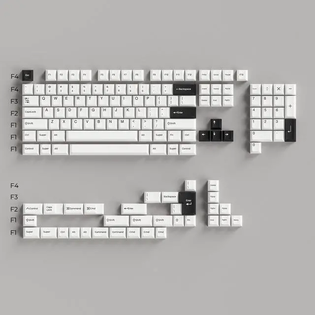 Alt view image 2 of 5 - Generic Arctic Keycaps 145 Keys, PBT Custom Keycap Set, Minimalist Style White on Black Cherry Profile Keyboard Keycaps for 61/64/87/104/108 Cherry Mx Switches Mechanical Keyboard (White)