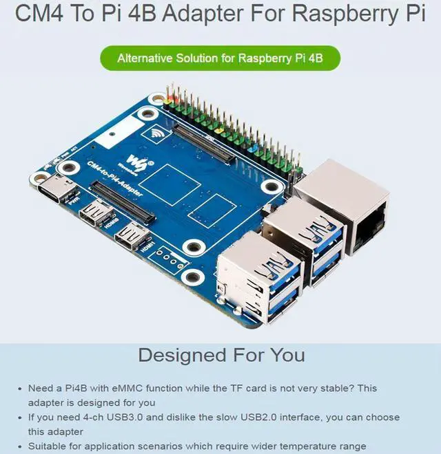 Alt view image 2 of 5 - Compute Module 4 to Raspberry Pi 4 Adapter, Connect CM4 to Replace Raspberry Pi 4B, Alternative for Pi 4,Onboard 4-ch USB 3.0,RJ45 Gigabit Ethernet Port,PoE Header,Compatible with Pi 4B Series HATs