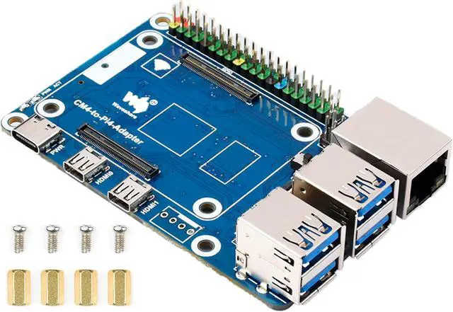 Main image of Compute Module 4 to Raspberry Pi 4 Adapter, Connect CM4 to Replace Raspberry Pi 4B, Alternative for Pi 4,Onboard 4-ch USB 3.0,RJ45 Gigabit Ethernet Port,PoE Header,Compatible with Pi 4B Series HATs