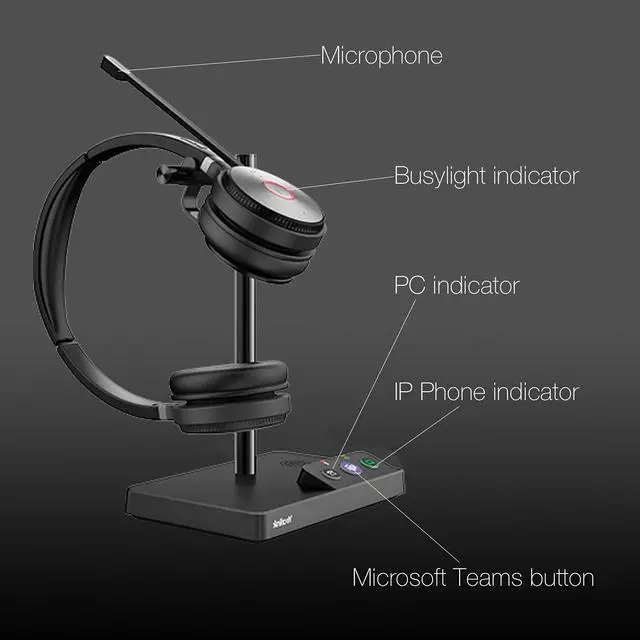 Alt view image 4 of 5 - Global Teck Worldwide GTW Yealink WH62 Duo Stereo (Teams Certified) Headset, Connects to Deskphone, PC/Mac, Softphones - Works with Teams, Zoom, RingCentral, 8x8, Vonage, with Microfiber Included