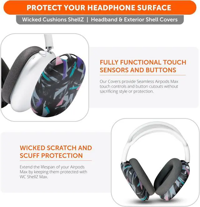 Alt view image 5 of 5 - WC Sweatz, Shellz, and Bandz Protective Covers Bundle for Airpods Max Headphones by Wicked Cushions | 90's Black