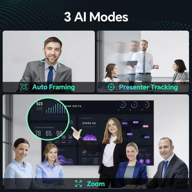 Alt view image 3 of 5 - N newline 4K AI Webcam for PC, AI Presenter Tracking Webcam with Microphone, Gesture Control, PC Webcam with Zoom, Adjustable FOV, Privacy Cover Camera, PC Camera for Laptop, Zoom, Skype, Teams