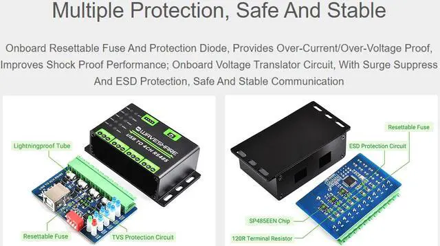 Alt view image 4 of 5 - Industrial USB to RS485 Converter Extending USB to 4CH RS485, 1200bps ~ 460800bps Baudrate, Transmission distance up to 1.2km, Compatible with Win7/8/8.1/10/11, Mac, Linux, Android,etc