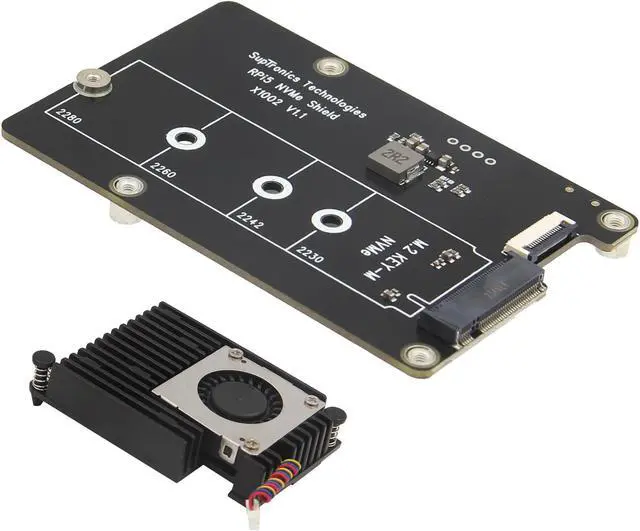 Main image of Geekworm X1002 PCIe to M.2 HAT NVMe SSD PIP PCIe Peripheral Bottom Board+Active Cooler H505 for Raspberry Pi 5