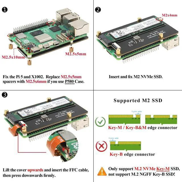 Alt view image 5 of 5 - Geekworm X1002 PCIe to M.2 HAT NVMe SSD PIP PCIe Peripheral Bottom Board+Active Cooler H505 for Raspberry Pi 5