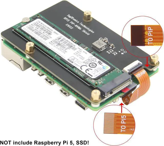 Alt view image 4 of 5 - Geekworm X1002 PCIe to M.2 HAT NVMe SSD PIP PCIe Peripheral Bottom Board+Active Cooler H505 for Raspberry Pi 5