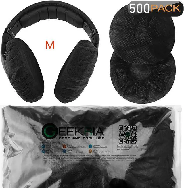 Alt view image 2 of 5 - Geekria 500 Pairs Disposable Headphones Ear Cover for Over-Ear Headset, MRI Headset Earcup, Stretchable Sanitary Ear Pads Cover, Hygienic Ear Cushion Protector (M/Black)