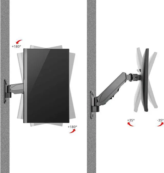 Alt view image 4 of 5 - SIIG Aluminum Gas Spring Full Motion Ergonomic Single Arm Monitor Wall Mount - Heavy Duty Holds 17" to 32" Screen, up to 19.8 lbs - Single VESA 75/100m