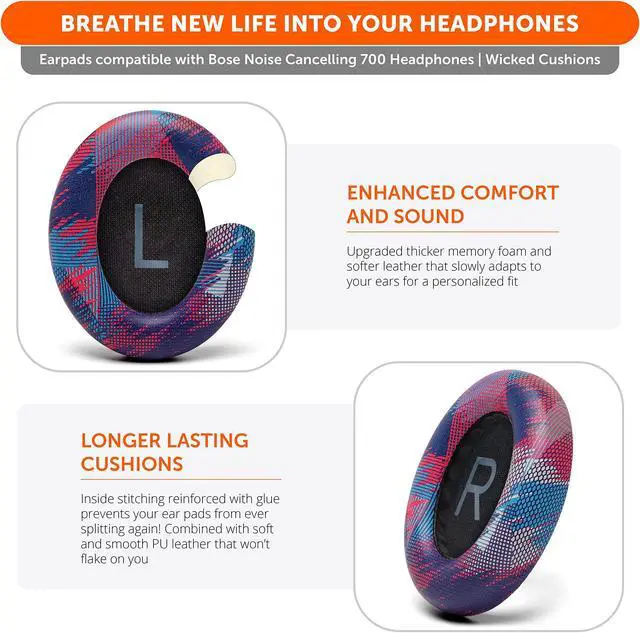 Alt view image 4 of 5 - WC Wicked Cushions Upgraded Replacement Ear Pads for Bose 700 Noise Cancelling Headphones (NC700) - Softer PU Leather, Luxurious Memory Foam, Added Thickness, Extra Durable Ear Cushions |(Speed Racer)