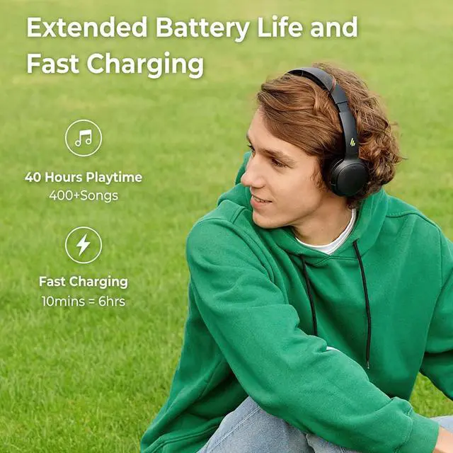 Alt view image 3 of 5 - Edifier WH500 Wireless On-Ear Headphones with Foldable Lightweight Design and Solid Bass, Bluetooth Headset with Microphone, 40H Music Playtime and Custom EQ via App for Home Office Travel (Black)