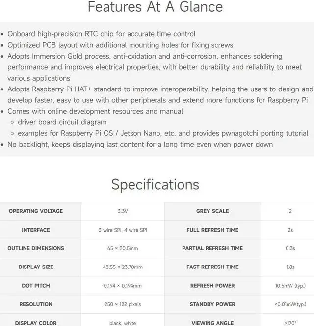 Alt view image 4 of 5 - Waveshare 2.13inch E-paper,for Raspberry Pi 5/4B/3B+/3B/ and Raspberry Pi Zero Series Boards,Pwnagotchi Screen/E-ink Screen for Pwnagotchi Kit,SPI Interface, HAT+ Standard