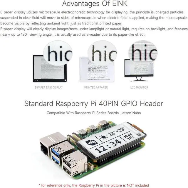 Alt view image 5 of 5 - Waveshare 2.13inch E-paper,for Raspberry Pi 5/4B/3B+/3B/ and Raspberry Pi Zero Series Boards,Pwnagotchi Screen/E-ink Screen for Pwnagotchi Kit,SPI Interface, HAT+ Standard