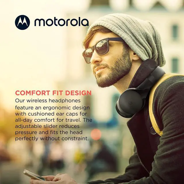 Alt view image 5 of 5 - Motorola Bluetooth Wireless Headphones with Microphone, Moto XT500+ Over-Ear Headphones in-Line Control for Calls - Foldable Head Phones, Adjustable Headband, Clear Sound - Black
