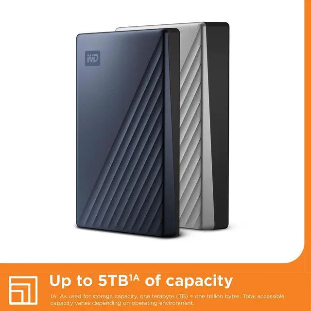 Alt view image 5 of 5 - WD 4TB My Passport Ultra, Blue, Portable External Hard Drive, backup software with defense against ransomware, and password protection, USB-C and USB 3.1 - WDBFTM0040BBL-WESN