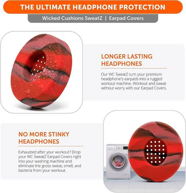 Alt view image 5 of 5 - WC SweatZ Solo - Patented Earpad Sweat Covers for Beats Solo 4 & 3, Made by Wicked Cushions | Sweatproof & Machine Washable | Lava
