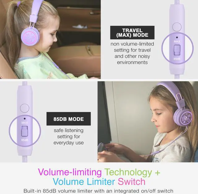 Alt view image 2 of 5 - MEE audio KidJamz KJ55 Safe Listening USB-C Headphones for Children with Multicolor LED Lights, Volume Limiter, & Mic; On-Ear Wired Headset for iPhone 16, iPad, & USB Type C Devices (Lavender)