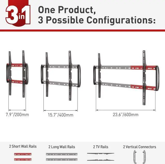 Alt view image 2 of 5 - Barkan TV Wall Mount, 13-90 inch Fixed Flat/Curved Screen Bracket, Holds up to 132lbs, Auto Lock Patented, Extendable Wall Plate - 3 Products in 1, Fits LED OLED LCD (BM400T)