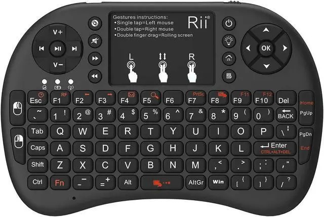 Main image of Rii 2.4GHz Mini Wireless Keyboard with Touchpad&QWERTY Keyboard, Backlit Portable with Remote Control for Laptop/PC/Tablets/Windows/Mac/TV/Xbox/PS3/Raspberry Pi .(Black)