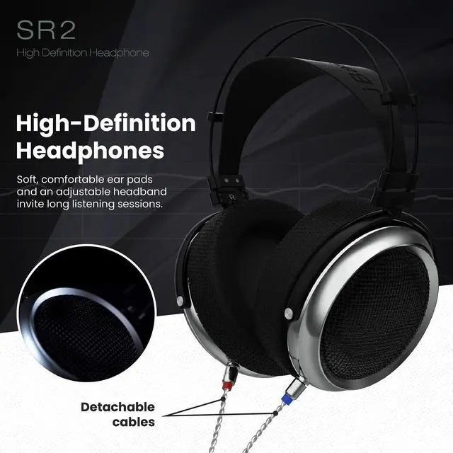 Alt view image 3 of 5 - iBasso SR2 High-Definition Audiophile Open-Back Headphones, Over-The-Ear Headphones with Cable Adapter