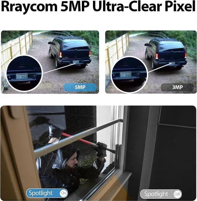 Alt view image 3 of 5 - Rraycom 5MP Security Cameras Wireless Outdoor Solar Powered with AI Detection, 2K Color Night Vision Security Camera with 2 Way Audio, Alexa, No Monthly Fee, Spotlight & Siren, IP65 Waterproof