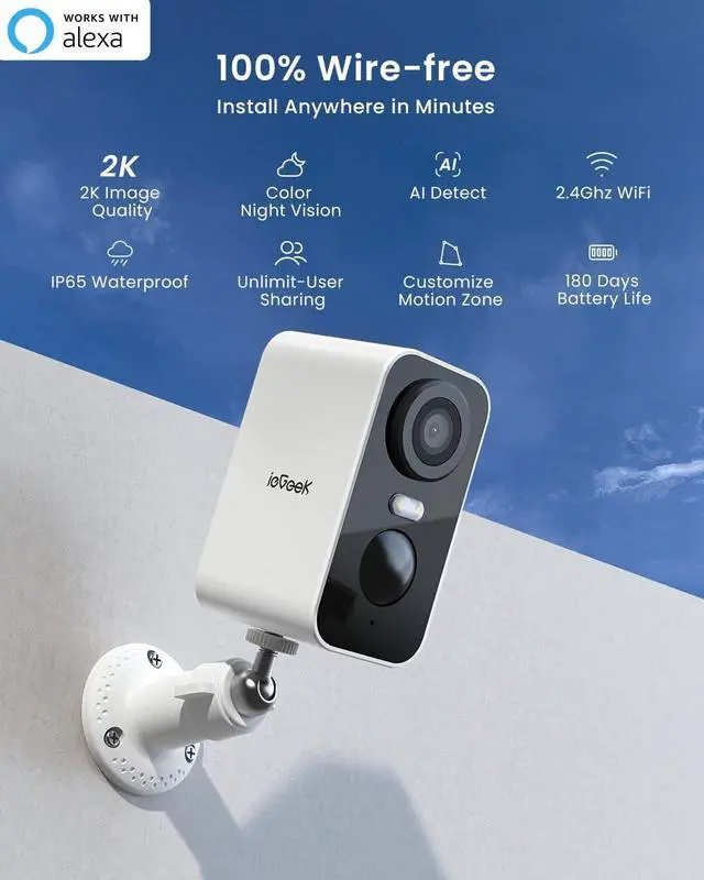 Alt view image 2 of 5 - ieGeek Security Cameras Wireless Outdoor 2-Pack, 2K WiFi Surveillance Camera for Home Security, Battery Powered Security Cameras with Siren & Spotlight, AI Detection, App for Phone, IP65 Waterproof