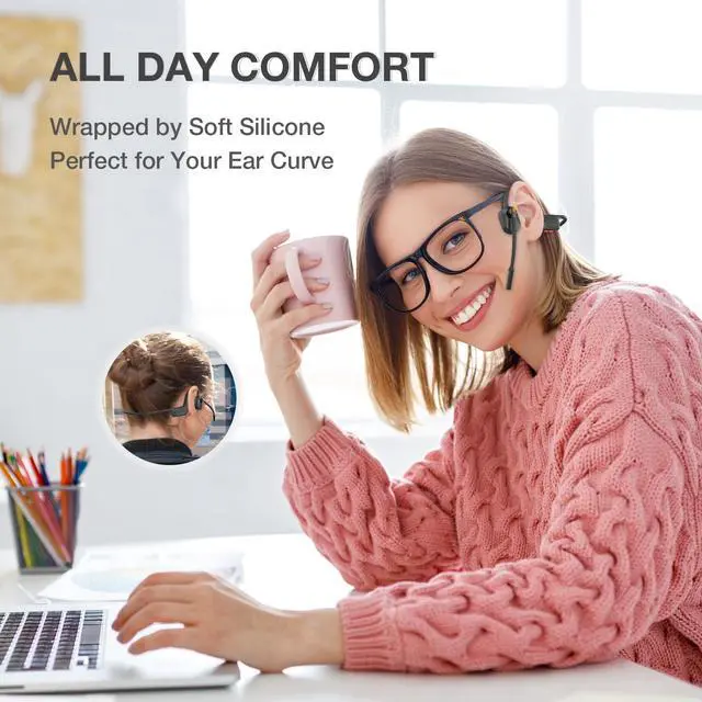 Alt view image 2 of 5 - Blue Air Open Ear Bluetooth Headphones with Mic, Wireless Computer Headset with Mic for Work, Noise Cancelling Headphones with Microphone for Work, Open-Ear Headset (Black, Headset+Dongle)
