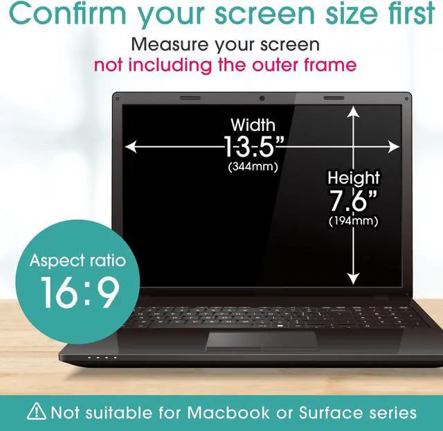 Alt view image 2 of 5 - BELLEMOND 15.6 Inch 16:9 Laptop Privacy Screen Filter - Computer Monitor Privacy Shield with 3 Types of Installation - Reversible Anti-Slip Screen Protector with Anti Glare & Blue Light Reduction