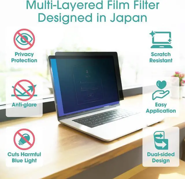 Alt view image 4 of 5 - BELLEMOND 15.6 Inch 16:9 Laptop Privacy Screen Filter - Computer Monitor Privacy Shield with 3 Types of Installation - Reversible Anti-Slip Screen Protector with Anti Glare & Blue Light Reduction