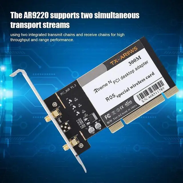 Alt view image 5 of 5 - Network Card, AR9220 300Mbps Desktop Network Card 2.4G/5G Band PCI Adapter with Antennas, for / 7/8/10/ROS