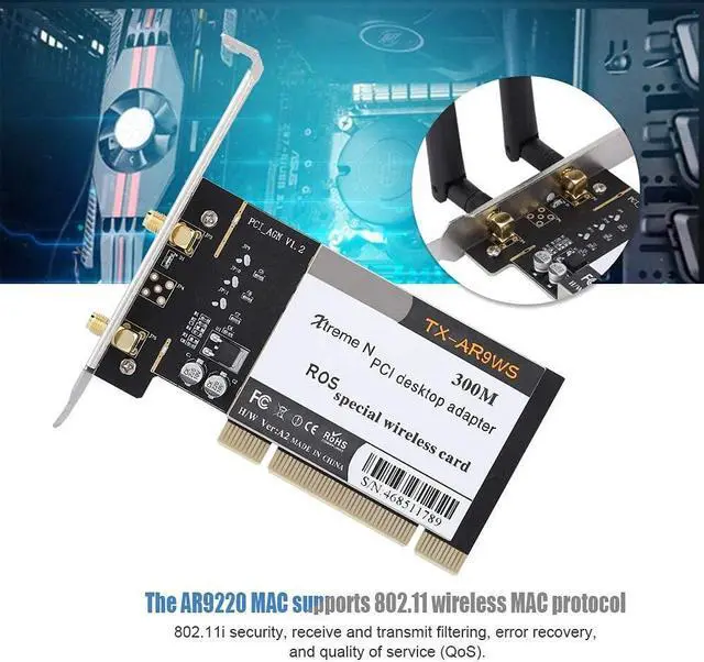Alt view image 4 of 5 - Network Card, AR9220 300Mbps Desktop Network Card 2.4G/5G Band PCI Adapter with Antennas, for / 7/8/10/ROS