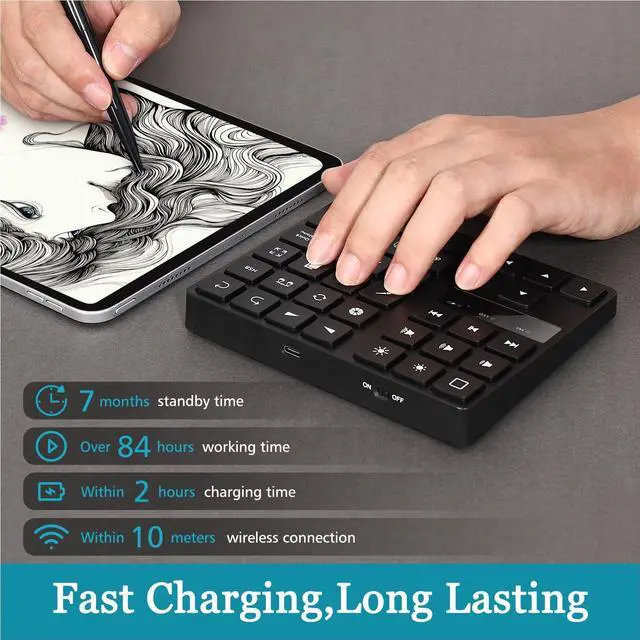 Alt view image 3 of 5 - 35 Keys Mini Drawing Keyboard, One Handed Ergonomic Drawing Keyboard, with 250mah Lithium Ion Battery, USB Keyboard for OS for OS X