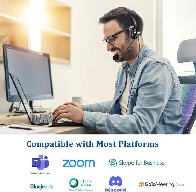 Alt view image 4 of 5 - USB Headset with Microphone for PC, Computer Headset with Microphone Noise Cancelling & Mute for Mac Laptop, Wired USB Headphones for Call Center Office Classroom Skype Zoom