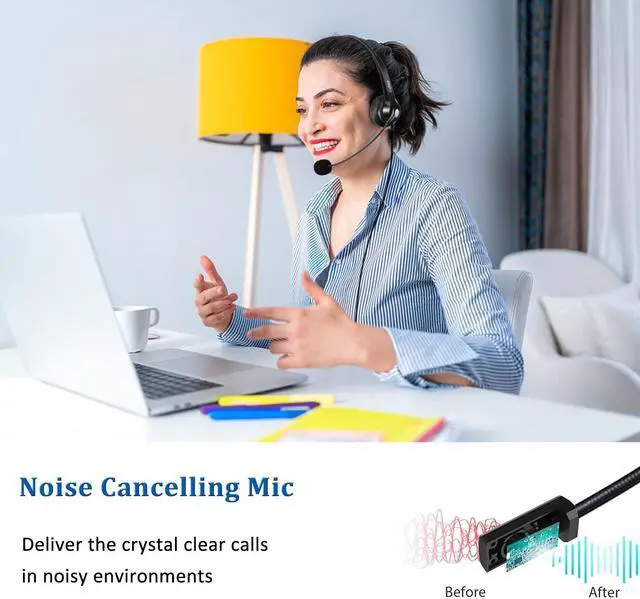 Alt view image 5 of 5 - USB Headset with Microphone for PC, Computer Headset with Microphone Noise Cancelling & Mute for Mac Laptop, Wired USB Headphones for Call Center Office Classroom Skype Zoom