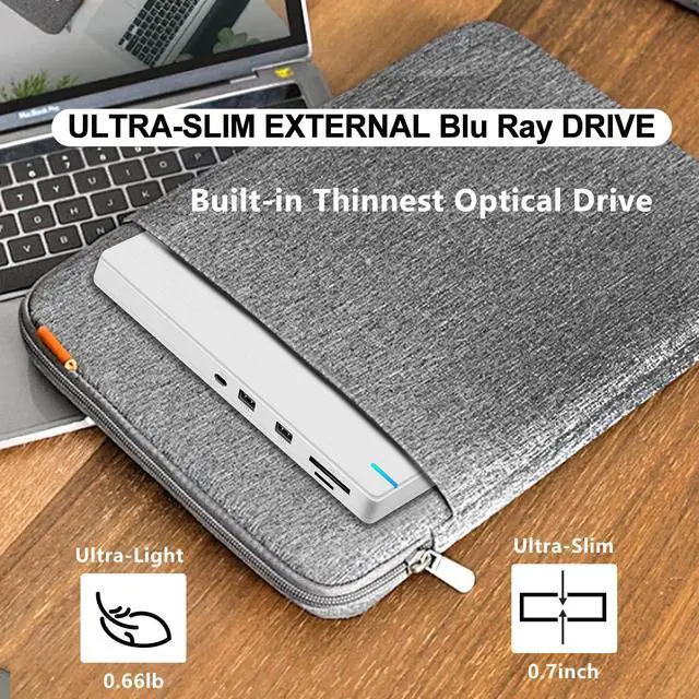 Alt view image 2 of 5 - NOLYTH External Blueray/DVD Drive, Portable Bluray Drive External for Laptop with SD TF 2 USB Slots, Slim USB Blu Ray Burner Player for PC Mac Windows MacBook Desktop