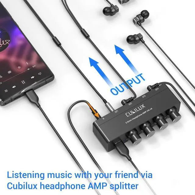 Alt view image 3 of 5 - Cubilux 4-Way Headphone Amplifier 3.5mm with Volume Adjustment,Multiple Headphone Jack Splitter for Share Music,Headphone Amplifier for Speaker Earphones Laptop Player-5V DC Power Supply