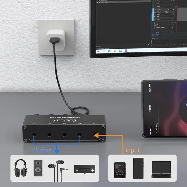 Alt view image 4 of 5 - Cubilux 4-Way Headphone Amplifier 3.5mm with Volume Adjustment,Multiple Headphone Jack Splitter for Share Music,Headphone Amplifier for Speaker Earphones Laptop Player-5V DC Power Supply